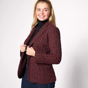 Dennis Basso Boucle Blazer Women's Burgundy and Black Textured With Sequins 3X